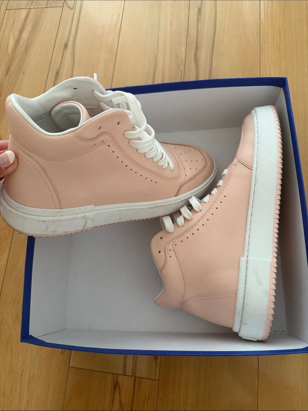 Stuart Weitzman Blush Pink Leather High-Top Sneakers